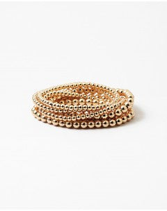 6 piece gold beaded stretch bracelet set variegated size