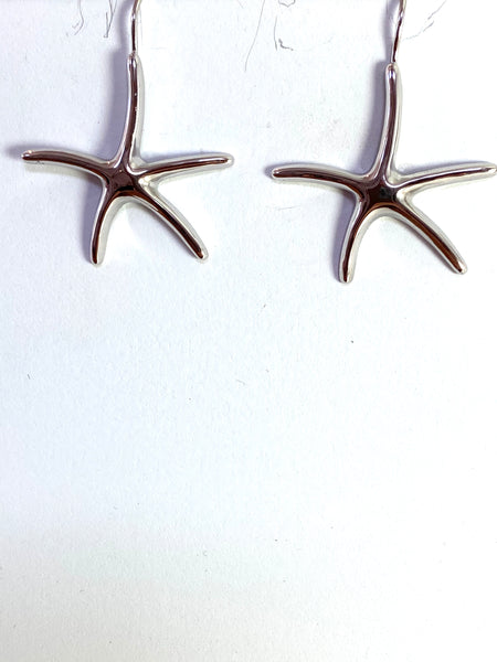 Silver Starfish Fishhook Earrings