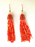 Coral Seed Bead Fishhook Tassel Earrings