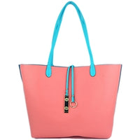 Coral side of Turquoise 2 piece Reversible Tote