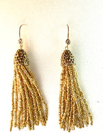 Gold Seed Bead Fishhook Tassel Earrings