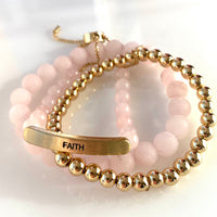3 piece  set: Faith slider in gold, petite gold bead stretch and semiprecious 8MM stone stretch