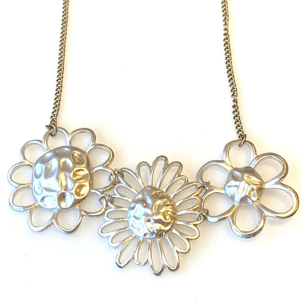 Silver Daisy Flower Necklace on gold chain