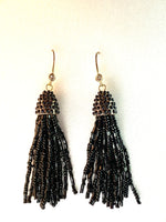 Black Seed Bead Fishhook Tassel Earrings