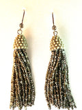 Silver Seed Bead Fishook Tassel Earrings
