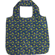 Navy blue with green dogs of all kinds eco friendly machine washable shopping bag