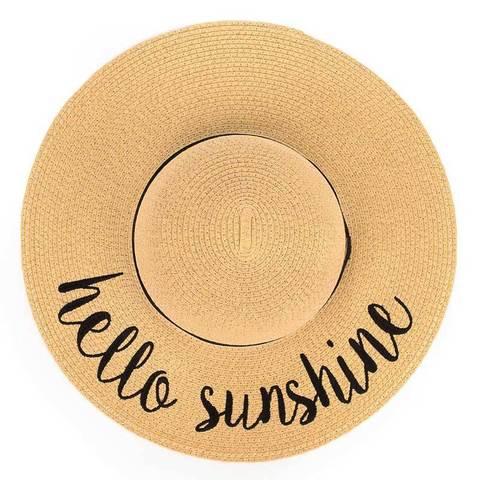 Hello Sunshine Paper Sunhat in Natural with black grosgrain ribbon 