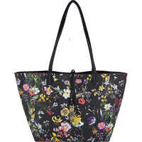 Black Floral/Solid Black Two Piece Reversible Tote
